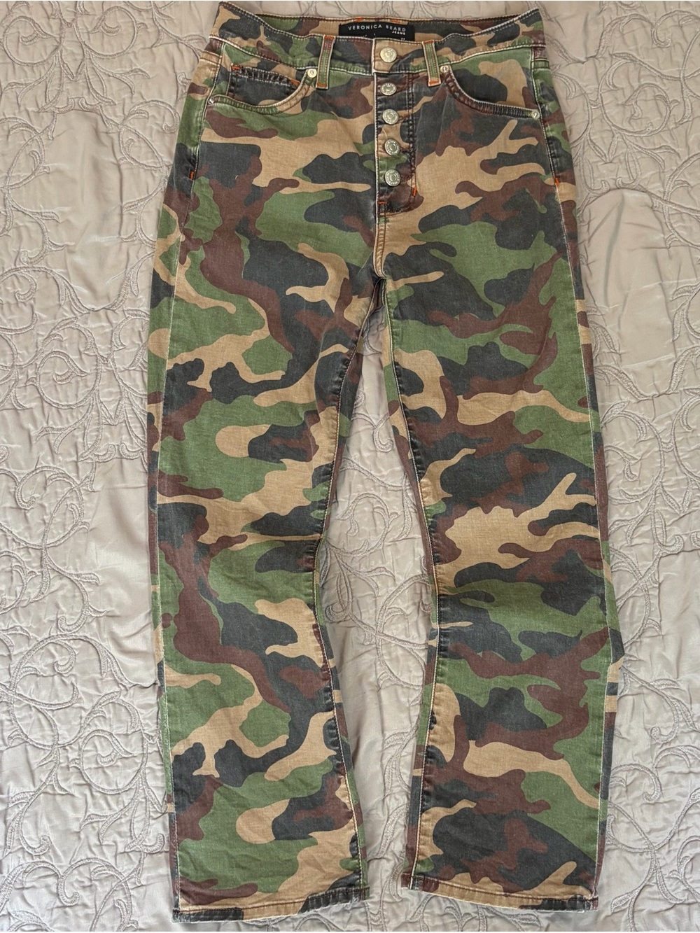 Veronica Beard Jeans Size 27 Camo Carly Kick Flare High Rise Pants Button Fly